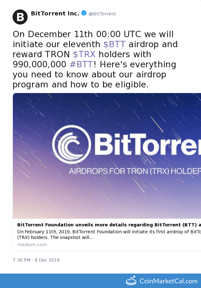 BitTorrent Airdrop » Claim free BTT tokens