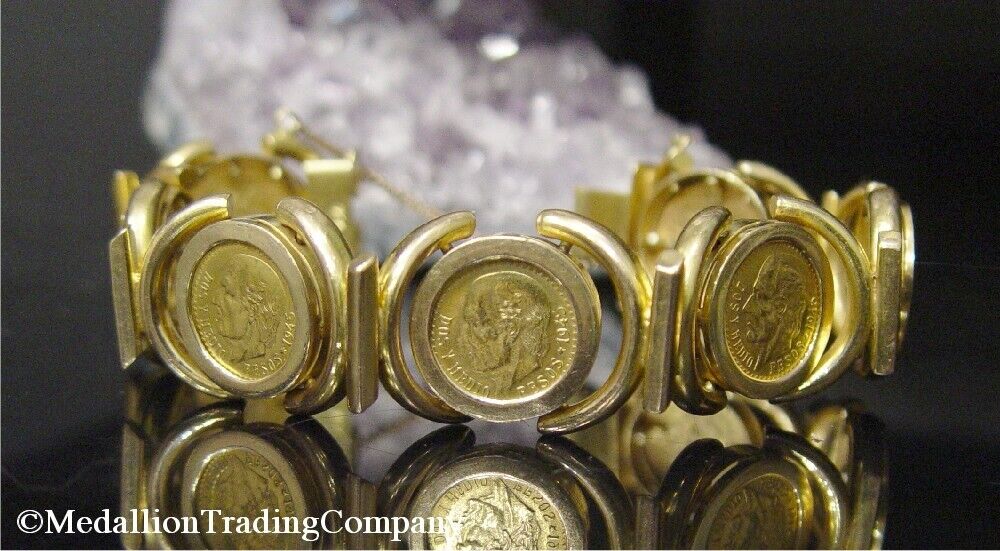 MEXICAN DOS PESOS GOLD COIN BRACELET in United States