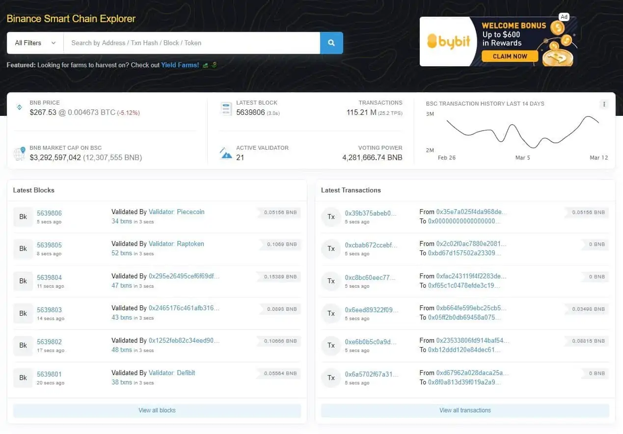 Binance (BNB) Smart Chain Mainnet Explorer | Bitquery