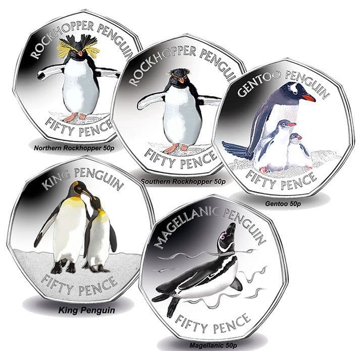 Falkland Islands Penguins Set of 9 Circulated 50p - CrawleyCoins