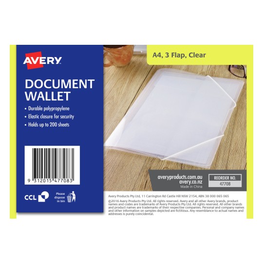 DOCUMENT WALLETS - A4 - CLEAR - A4W13