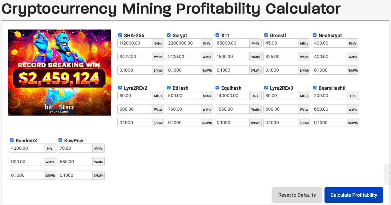 CPU Mining Calculator - Rabid Mining