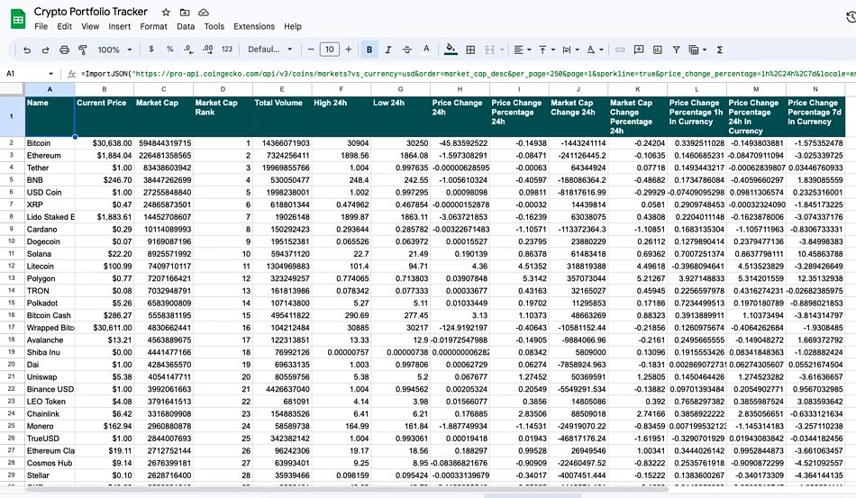 Crypto Spreadsheet Tracker