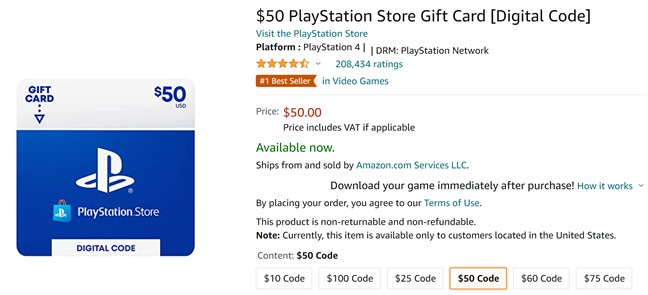 PlayStation gift cards