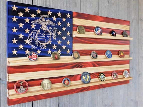 Wood Coin Display: American Flag