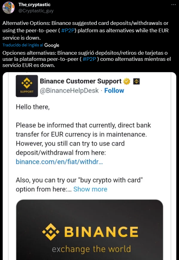 Binance Urges Users to Convert EUR to USDT After Banking Partner Cut Ties