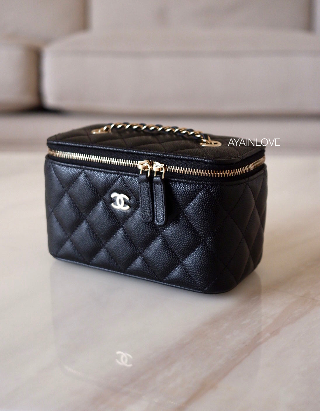 Chanel Pink Quilted Caviar Leather Mini Vanity Case with Chain Bag - Yoogi's Closet