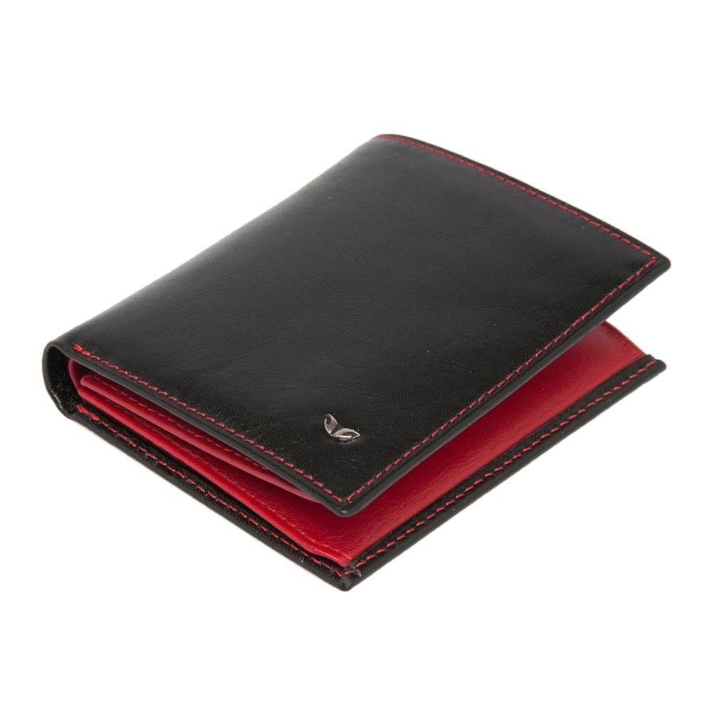 Slim Leather Wallet with Oyster Card Display: Black/Red - adames