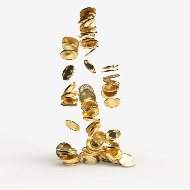 Falling Gold Coins Isolated Item With Transparent PNG Background | Evlio