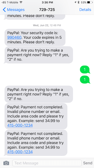 Text Message from - PayPal Community