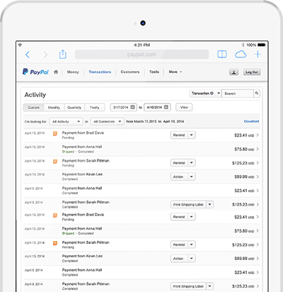 View the transaction history report at PayPal