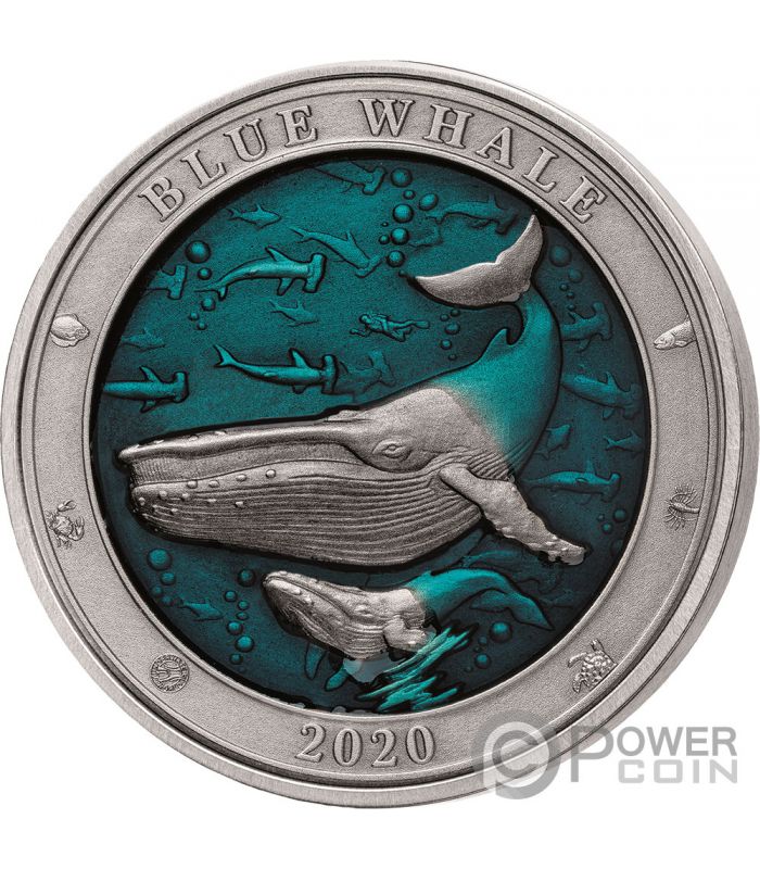 BLUE WHALE Whales of the Southern Ocean 1 Oz Silver Coin 2$ Pitcairn Islands 