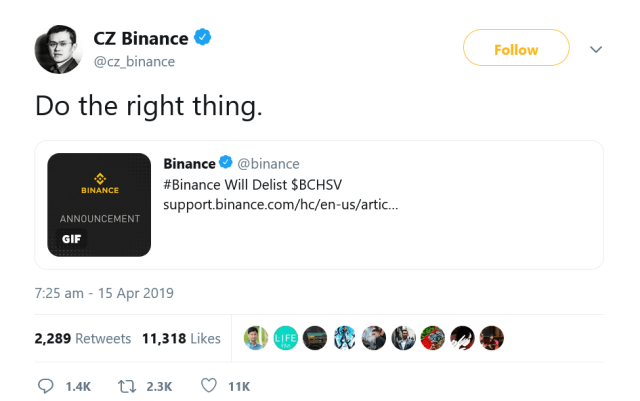 Breaking: Binance Delists Bitcoin SV (BSV) - Ethereum World News