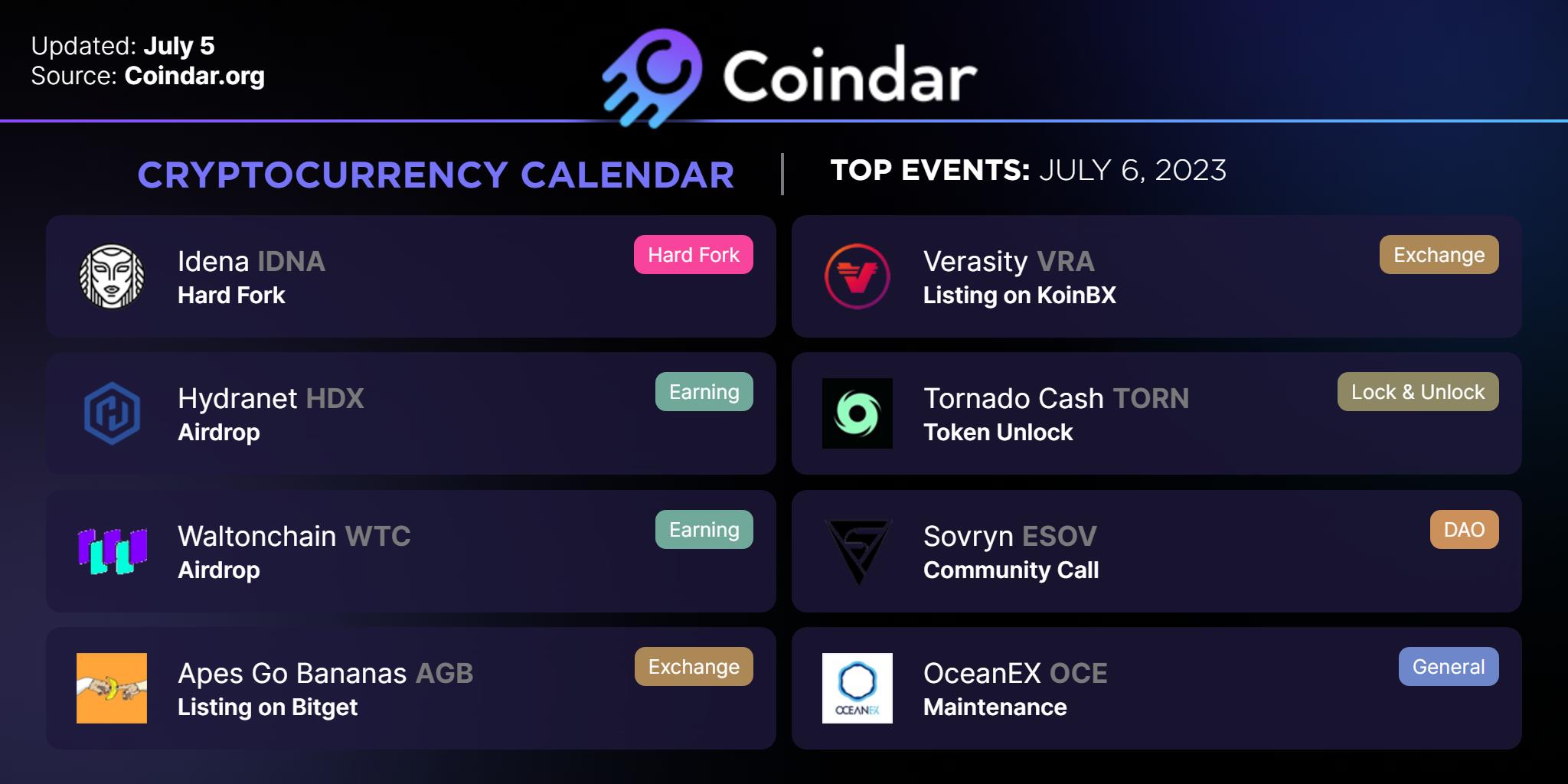 Coindar — Cryptocurrency Calendar