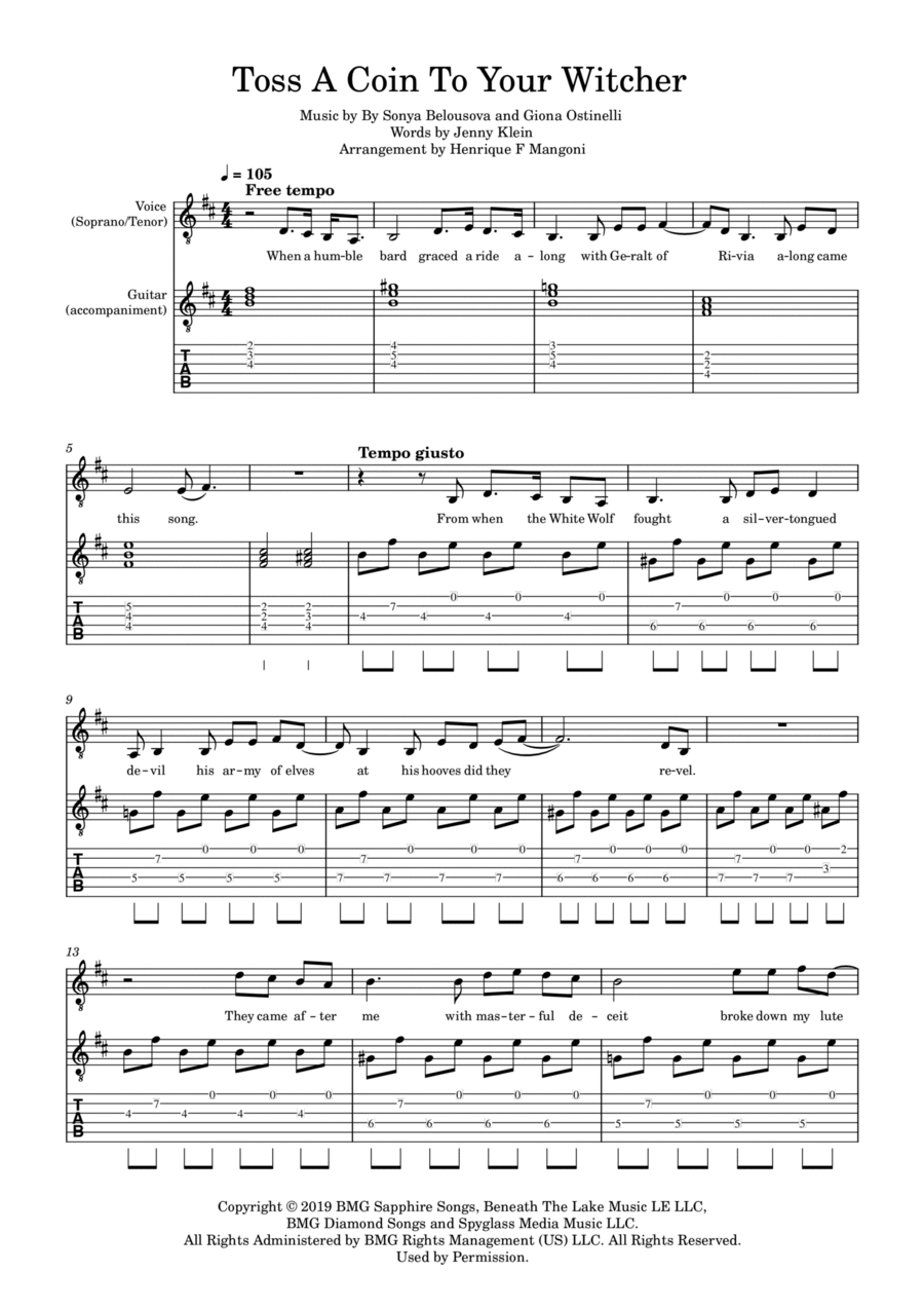 Toss A Coin To Your Witcher - Chords Easy - Sonya Belousova (Version 1) | Guitar Chords, Tabs