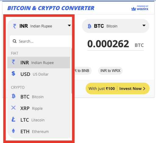 Convert USD to BTC