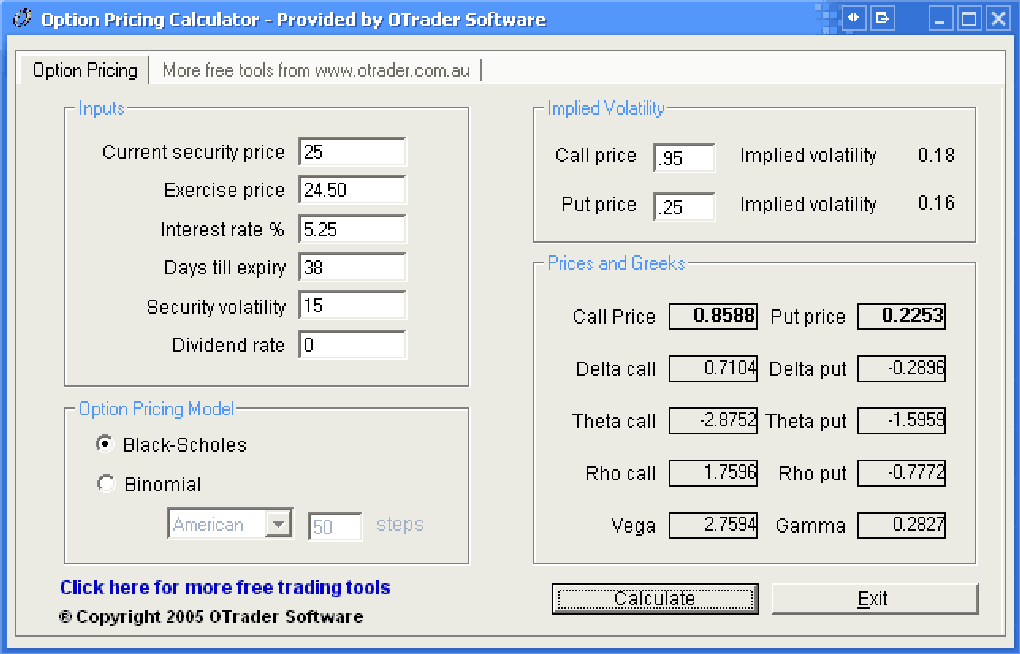 Basic Options Calculator - Pick-N-Time