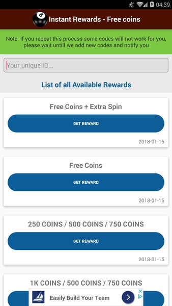 Download Free coins - Pool Instant Rewards lite android on PC