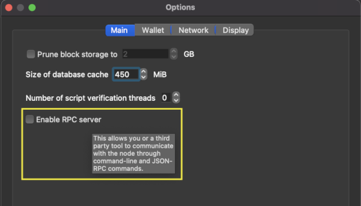 Enable the RPC JSON API with password authentication in Bitcoin Core