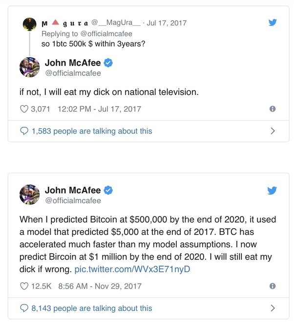 McAfee Updates His $1 Million BTC Price Prediction