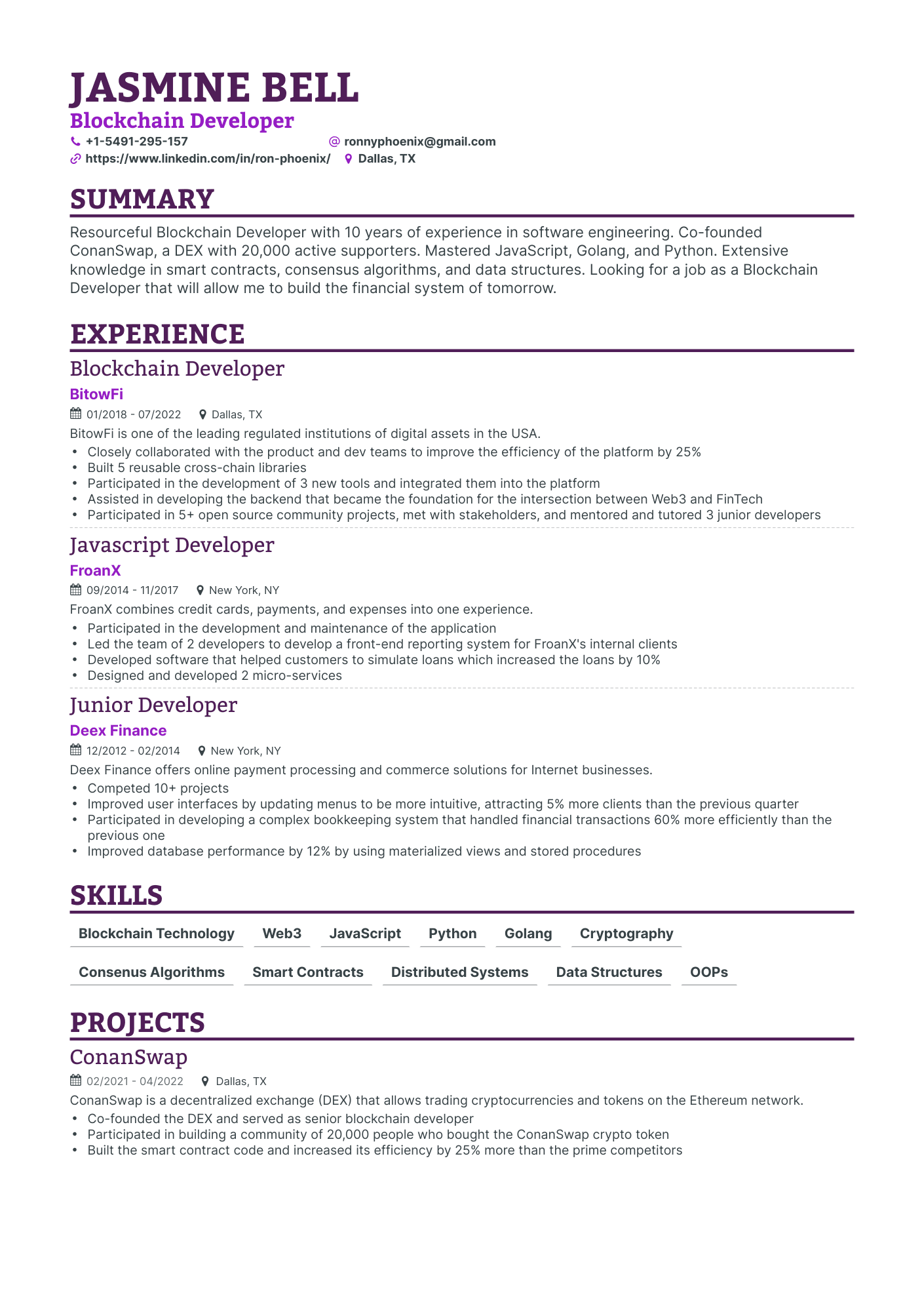 5 Blockchain Developer Resume Examples & Guide for 