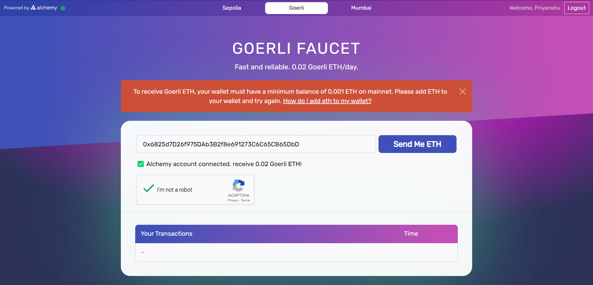 Ethereum Goerli Faucet