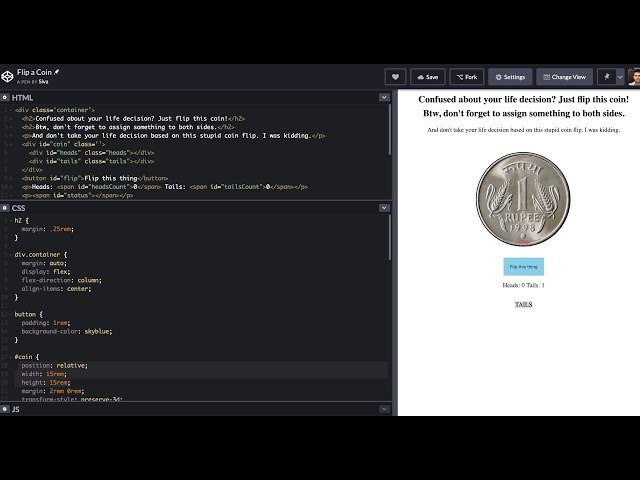 Flip A Coin | HTML, CSS & Javascript | Coding Artist