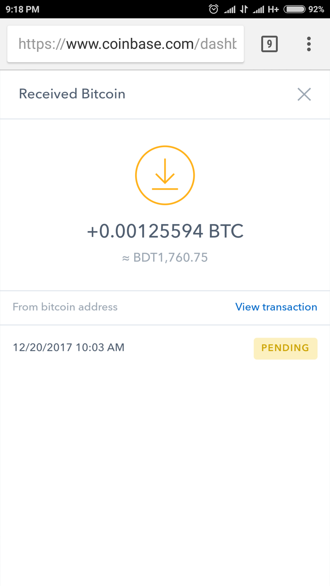 CoinBase : Pending and Disappearing Transaction - Blind