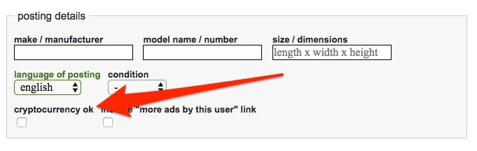 Craigslist Adds Box for Sellers to Show They Accept Cryptocurrencies