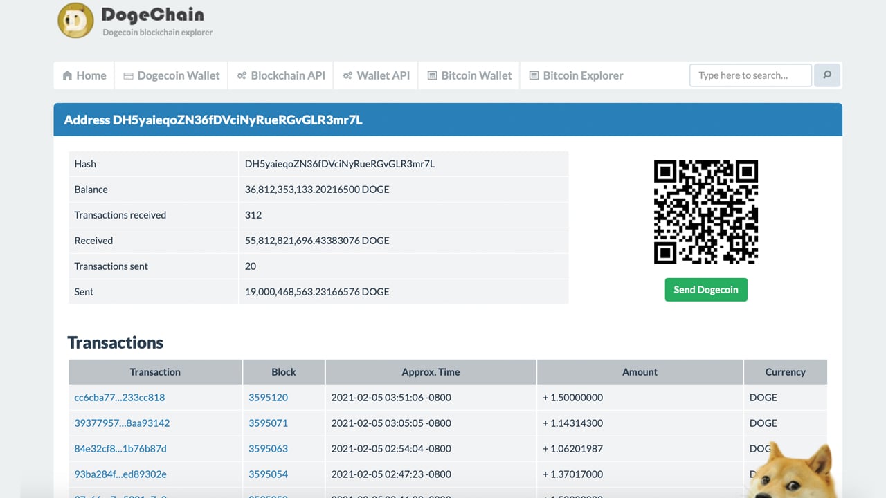 Dogecoin Transactions | Bitquery