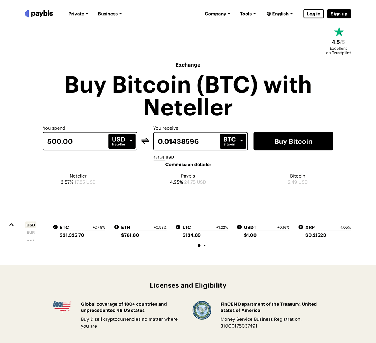 Exchange Ethereum (ETH) to Neteller USD  where is the best exchange rate?