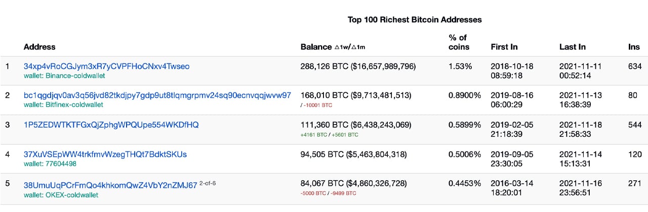 Top Richest Bitcoin Addresses and Bitcoin distribution