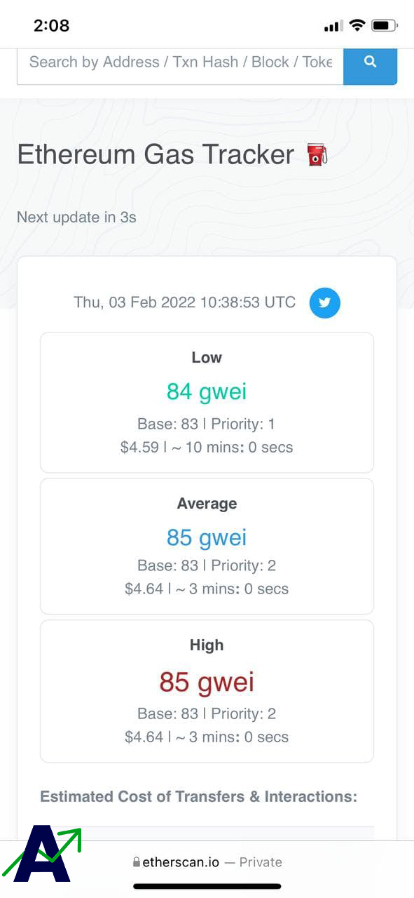 Ethereum Gas Price Estimator (Live Updates)