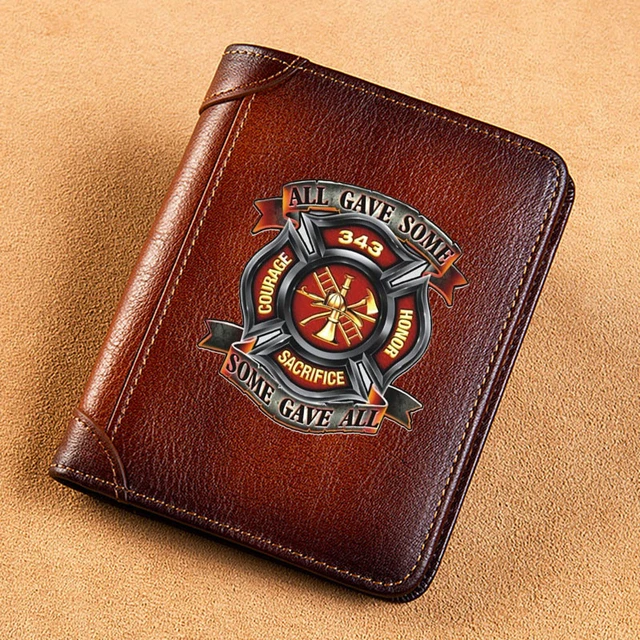 Firefighter Leather Wallet | Fire department leather wallet - Top Buy American