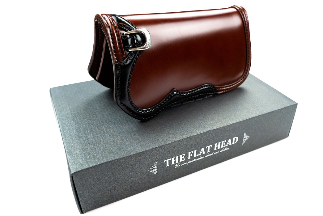 Flat Head Shell Cordovan Half-Fold Wallet - Black