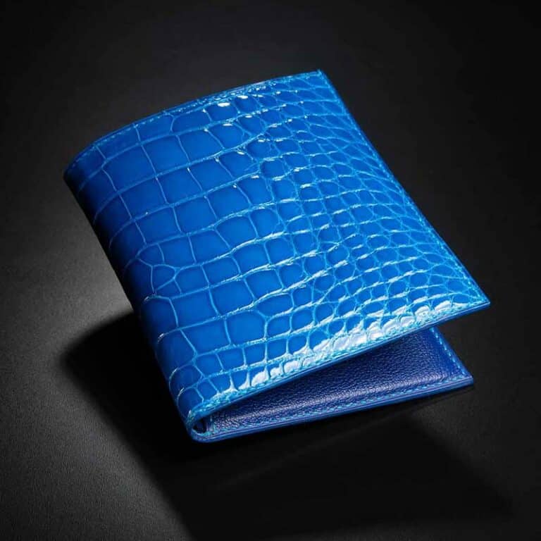 Hermes Blue Izmir Shiny Alligator Bearn Wallet Gold Hardware | World's Best