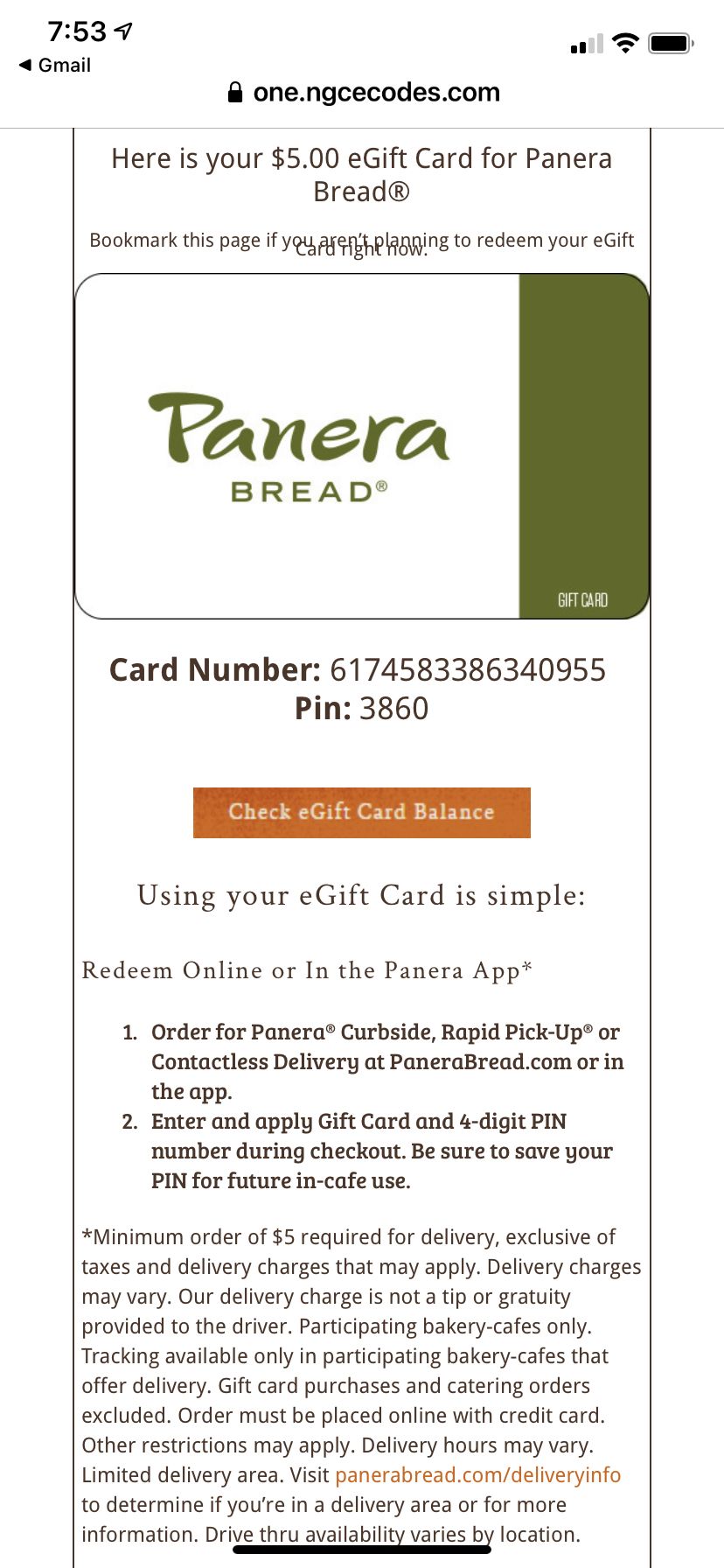 PANERA BREAD $ In Gift Cards IN STORE ONLY No Pin # USED Previously $ - PicClick