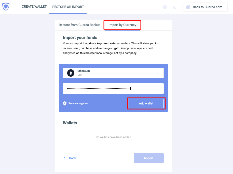 How to restore an account/deposit address via private key