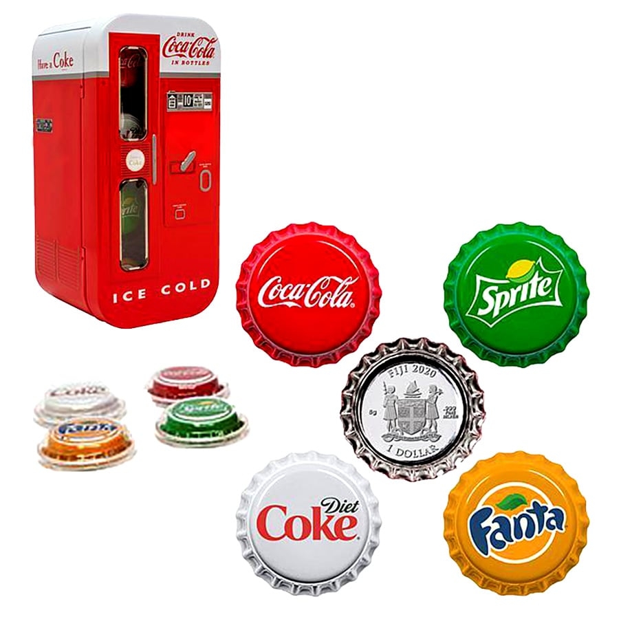 Coca-Cola Vending Machine 4pc Silver Bottle Cap Coin Set | Golden Eagle Coins