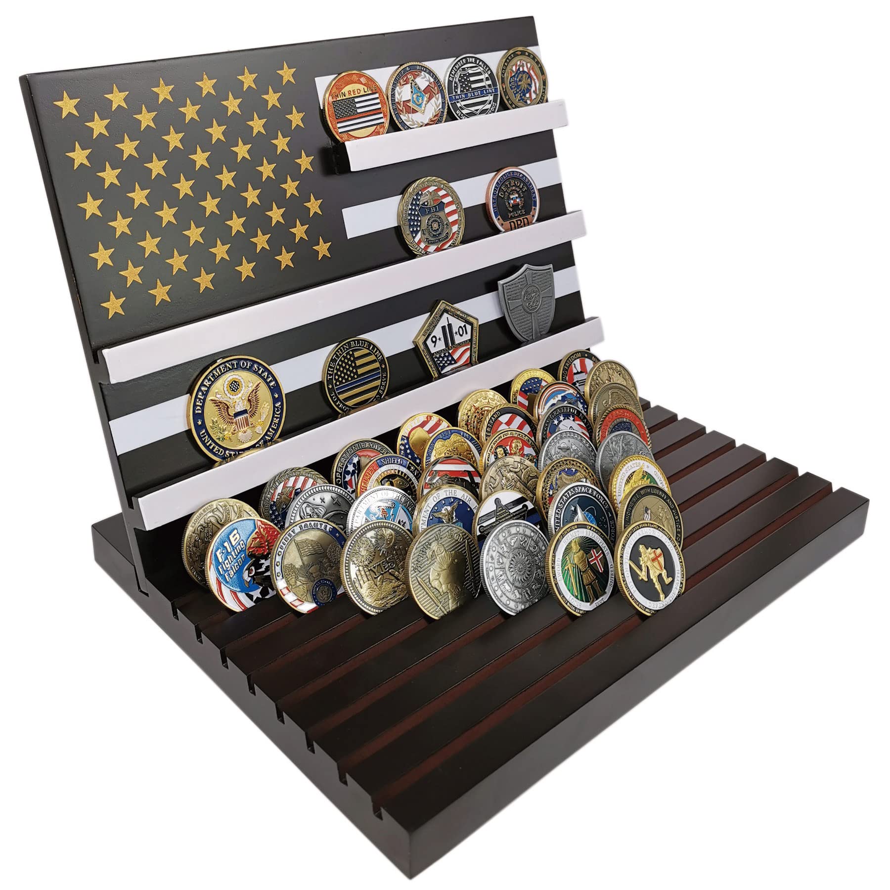 Challenge Coin Holder Wooden American Flag | Framed American Flag Art