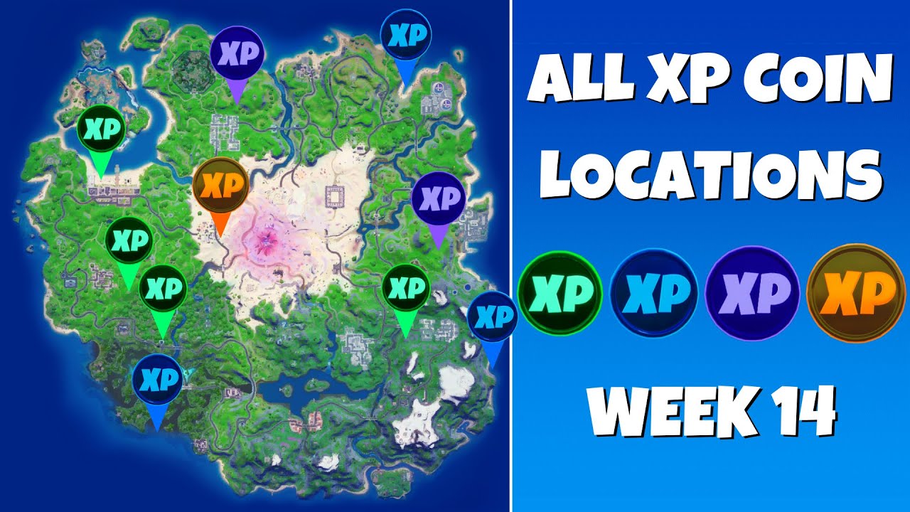 All XP Coin locations Fortnite Chapter 2 Season 5 Week 13 - Green, Blue, Purple, and Gold - Gamepur